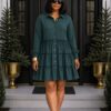 Wholesale Long Sleeve Tiered Shirtdress