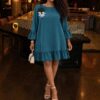 Ruffle Hem Tunic Dress with Floral Appliqué