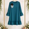 Ruffle Hem Tunic Dress with Floral Appliqué