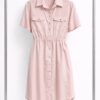 Short-Sleeve Utility Shirtdress with Elastic Waist