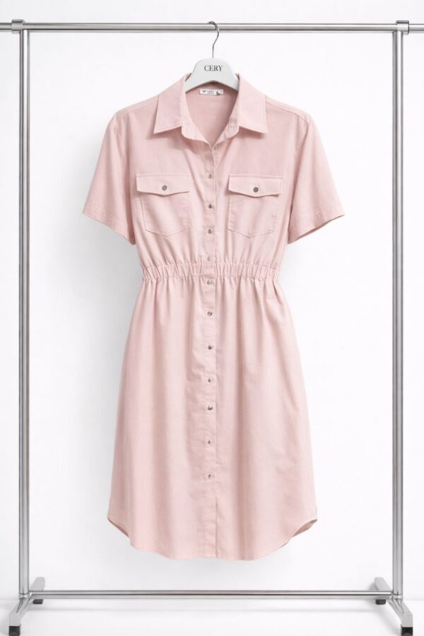 Short-Sleeve Utility Shirtdress with Elastic Waist