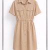 Short-Sleeve Utility Shirtdress with Elastic Waist