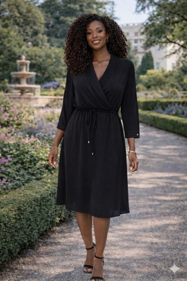 Elegant V-Neck Wrap Midi Dress