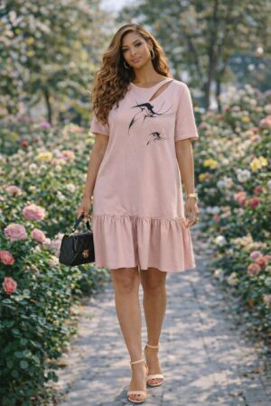 Cutout Detail Ruffle Hem T-Shirt Dress