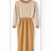 Elegant Houndstooth Knit Midi Dress