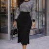 Elegant Houndstooth Knit Midi Dress