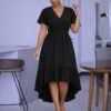 Wholesale V-Neck High-Low Ruffle Dress