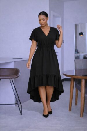 Wholesale V-Neck High-Low Ruffle Dress