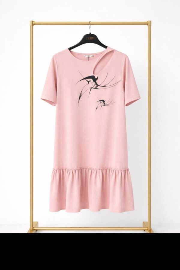 Cutout Detail Ruffle Hem T-Shirt Dress