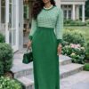Two-Tone Houndstooth Knit Sweater Dress