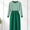 Two-Tone Houndstooth Knit Sweater Dress