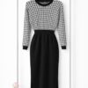 Two-Tone Houndstooth Knit Sweater Dress