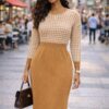 Elegant Houndstooth Knit Midi Dress