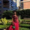 Regal Brocade Bodice Pleated Evening Gown