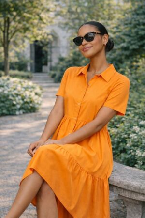 Wholesale Tiered Button-Down Midi Dress