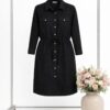 Chic Drawstring Waist Button-Up Shirtdress