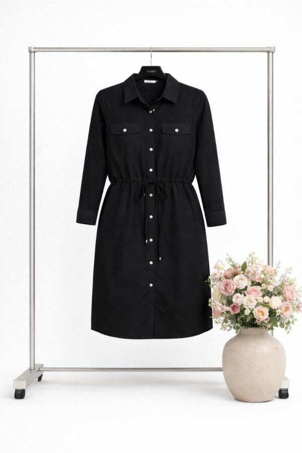 Chic Drawstring Waist Button-Up Shirtdress