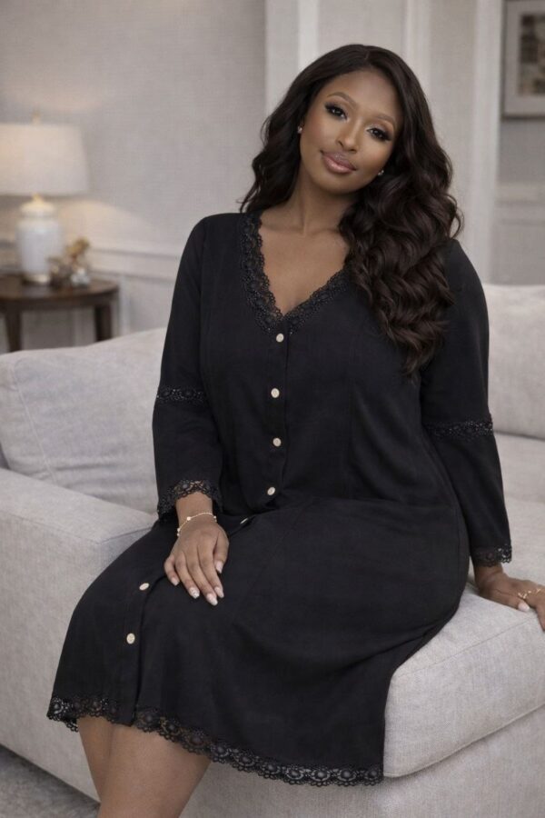 Lace-Trimmed Button-Front Loungedress