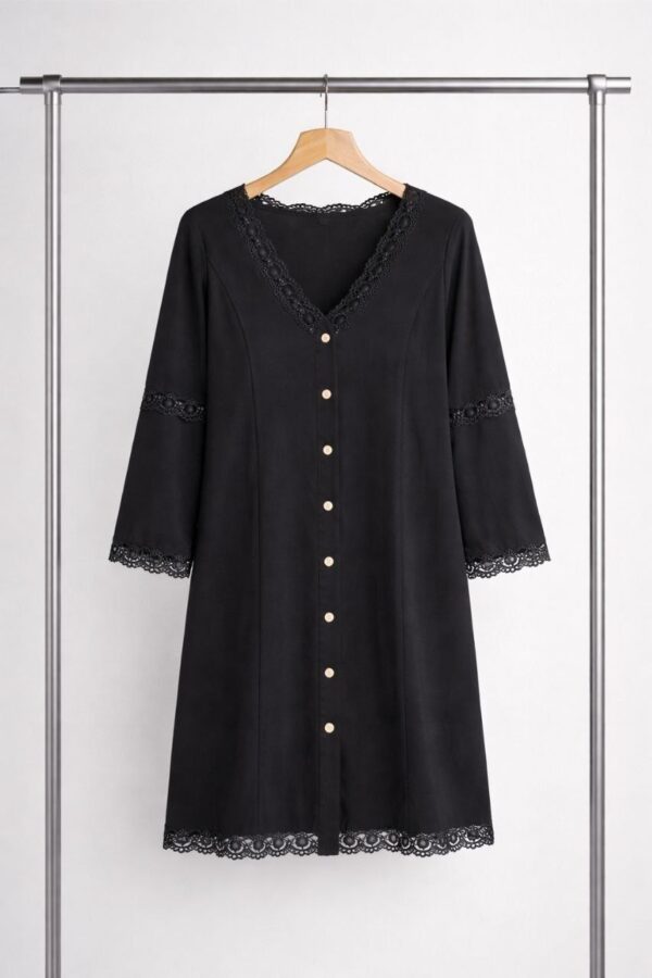 Lace-Trimmed Button-Front Loungedress