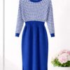 Two-Tone Houndstooth Knit Midi Dress