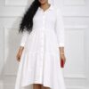 Wholesale Tiered Ruffle High-Low Shirtdress