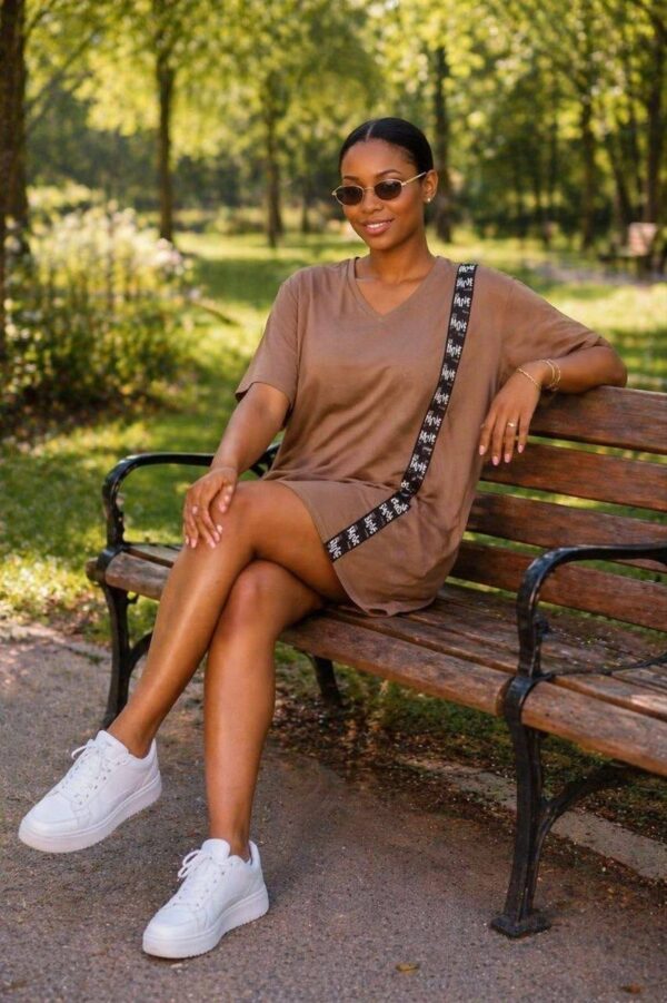 V-Neck T-Shirt Dress with Logo Tape Detail