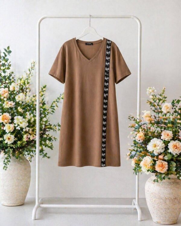 V-Neck T-Shirt Dress with Logo Tape Detail