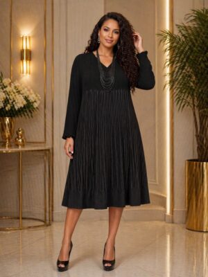 Elegant Textured Pleat Midi Dress
