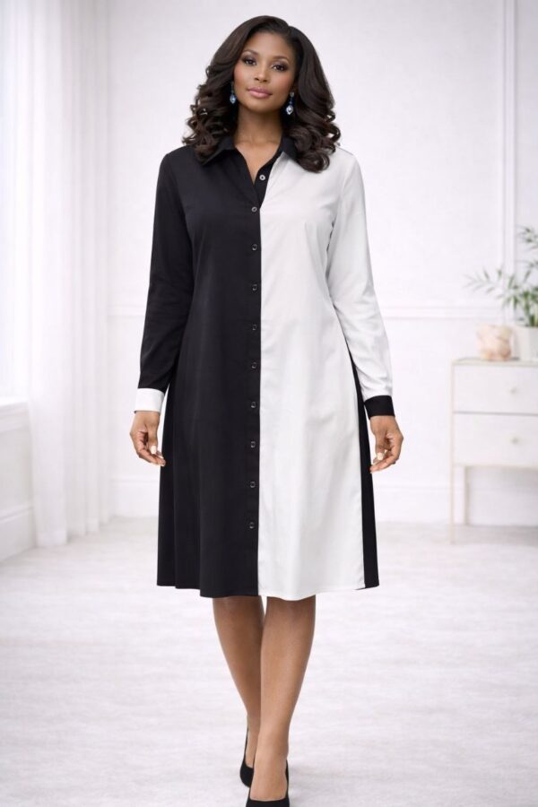Wholesale Two-Tone Button-Down Shirtdress
