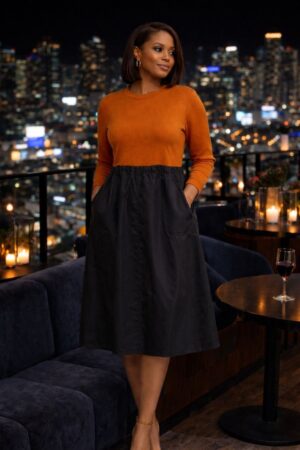Wholesale Two-Tone Sweater Midi Dress