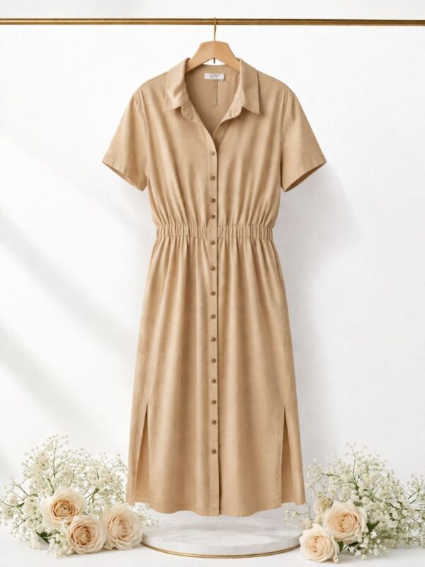 Elegant Textured Pleat Midi Dress
