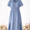 Elegant Textured Pleat Midi Dress