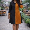 Wholesale Two-Tone Button-Down Shirtdress