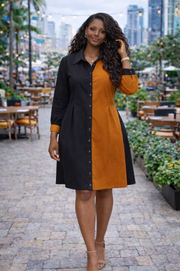Wholesale Two-Tone Button-Down Shirtdress