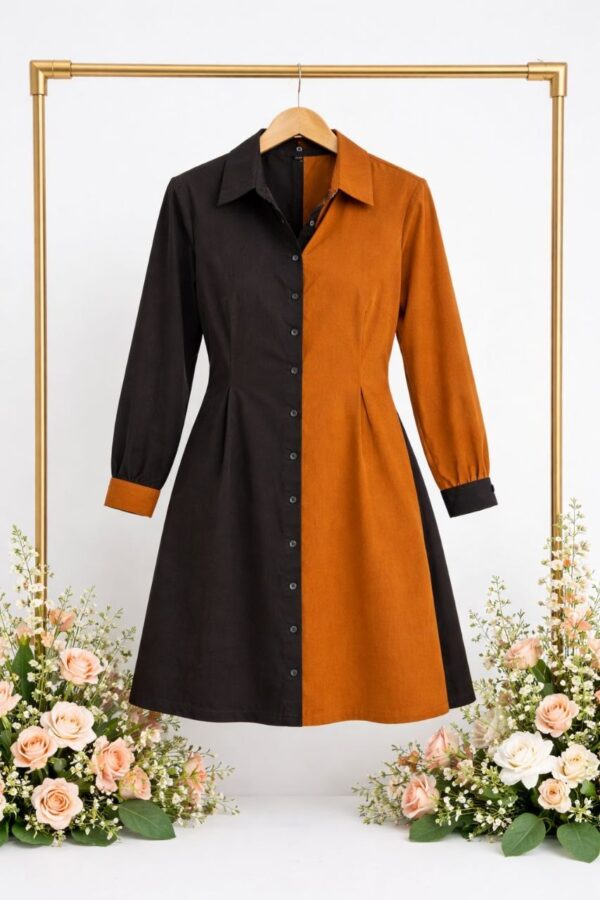 Wholesale Two-Tone Button-Down Shirtdress