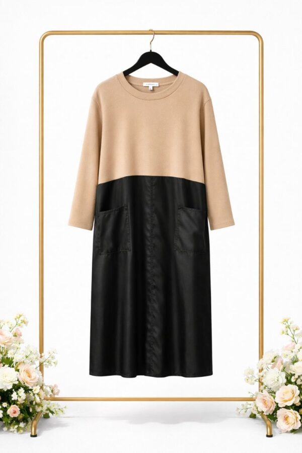 Wholesale Two-Tone Sweater Midi Dress
