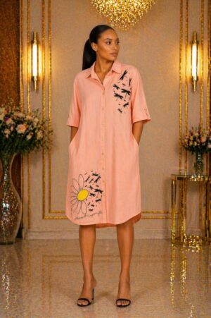 Wholesale Dragonfly & Daisy Print Shirt Dress