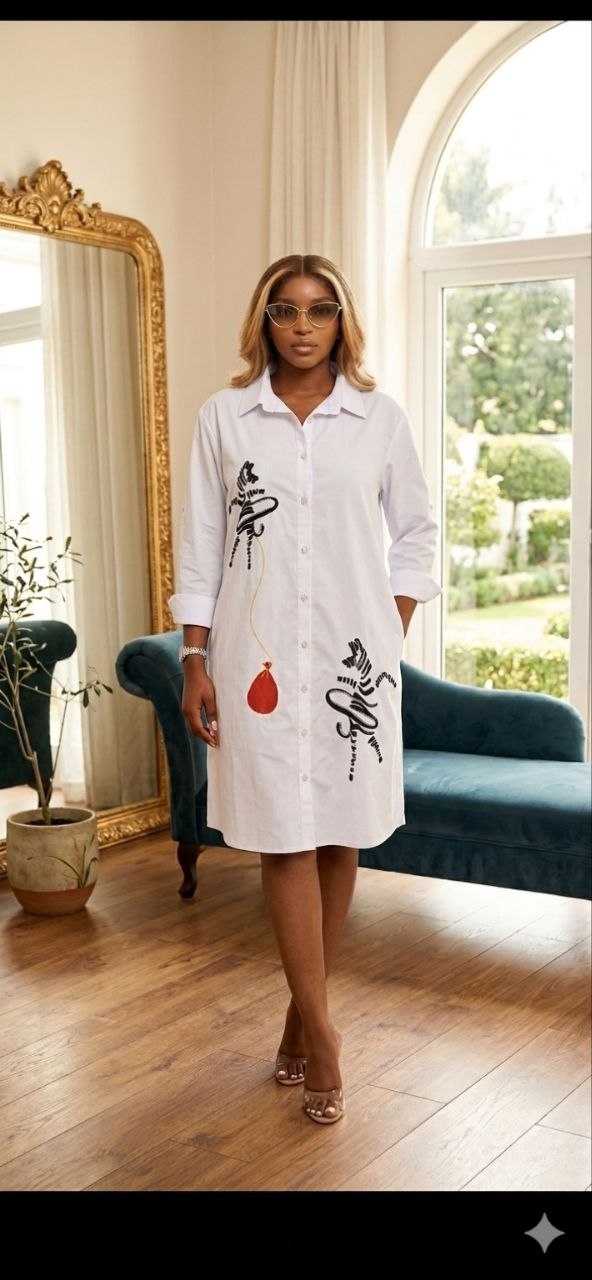Wholesale Artistic Zebra Embroidered Shirtdress