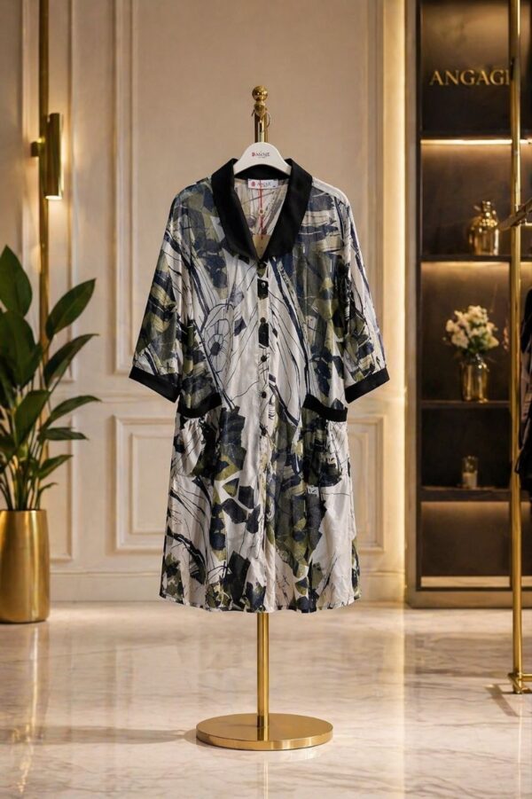 Wholesale Abstract Print Collared Shirtdress