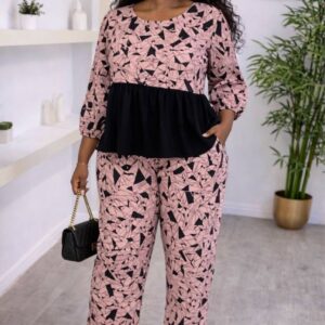 Abstract Print Peplum Top & Pant Set
