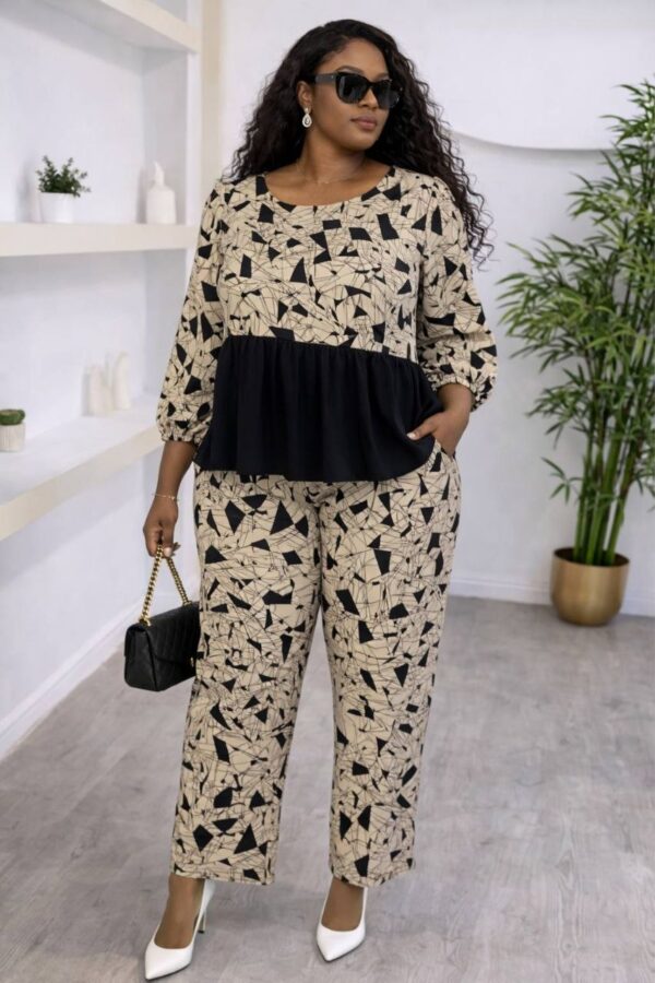 Abstract Print Peplum Top & Pant Set