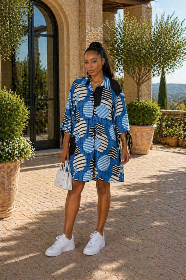 Abstract Print Tie-Sleeve Shirtdress
