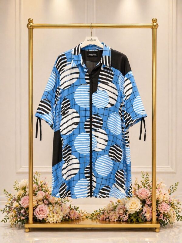 Abstract Print Tie-Sleeve Shirtdress