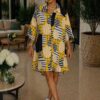 Abstract Print Tie-Sleeve Shirtdress