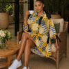 Abstract Print Tie-Sleeve Shirtdress