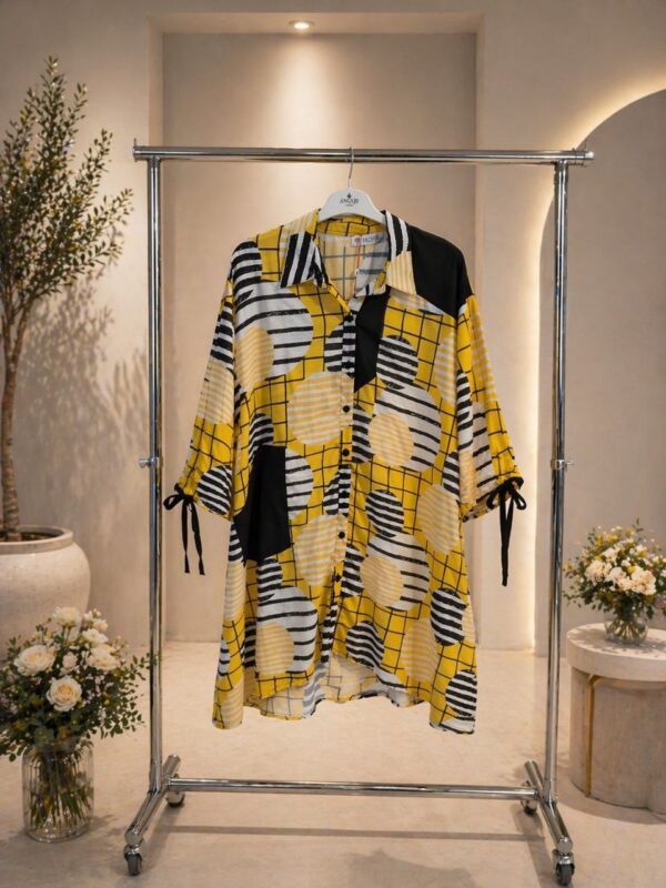 Abstract Print Tie-Sleeve Shirtdress