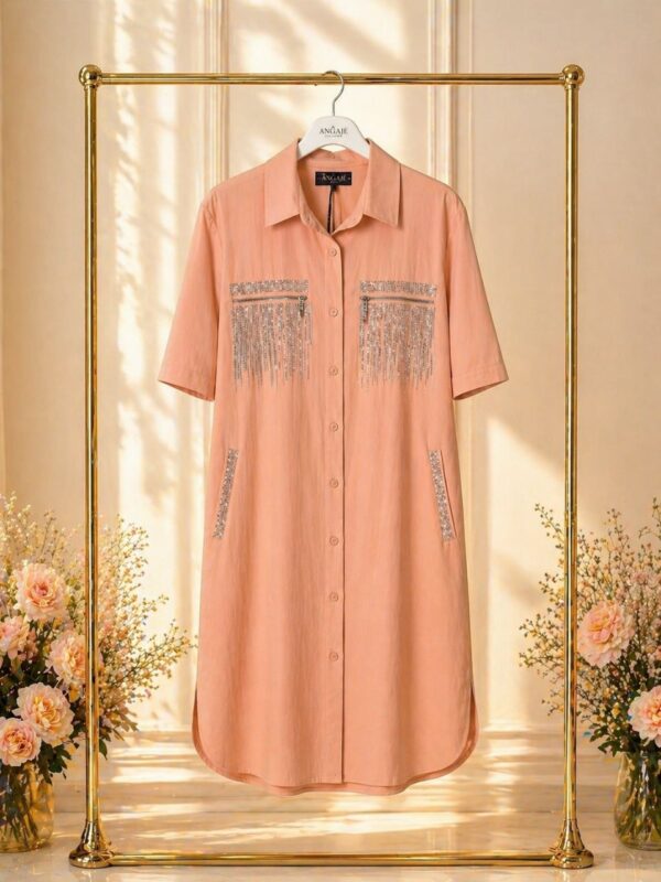 Crystal Fringe Embellished Shirtdress