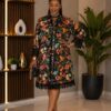 Wholesale Floral Print Shirt Dress with Lace Trim