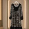 Elegant Lace-Trimmed Zebra Print Kaftan