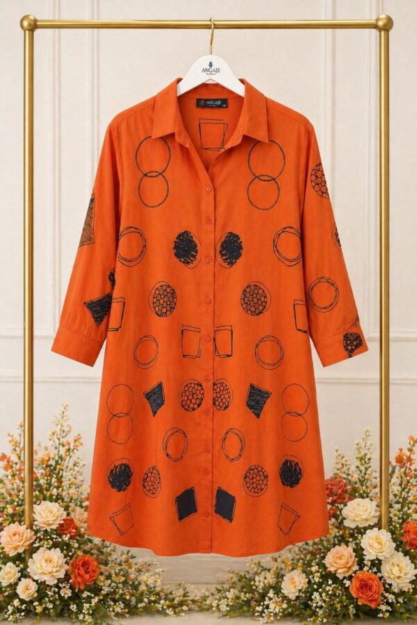 Wholesale Geometric Print Button-Down Tunic Dress